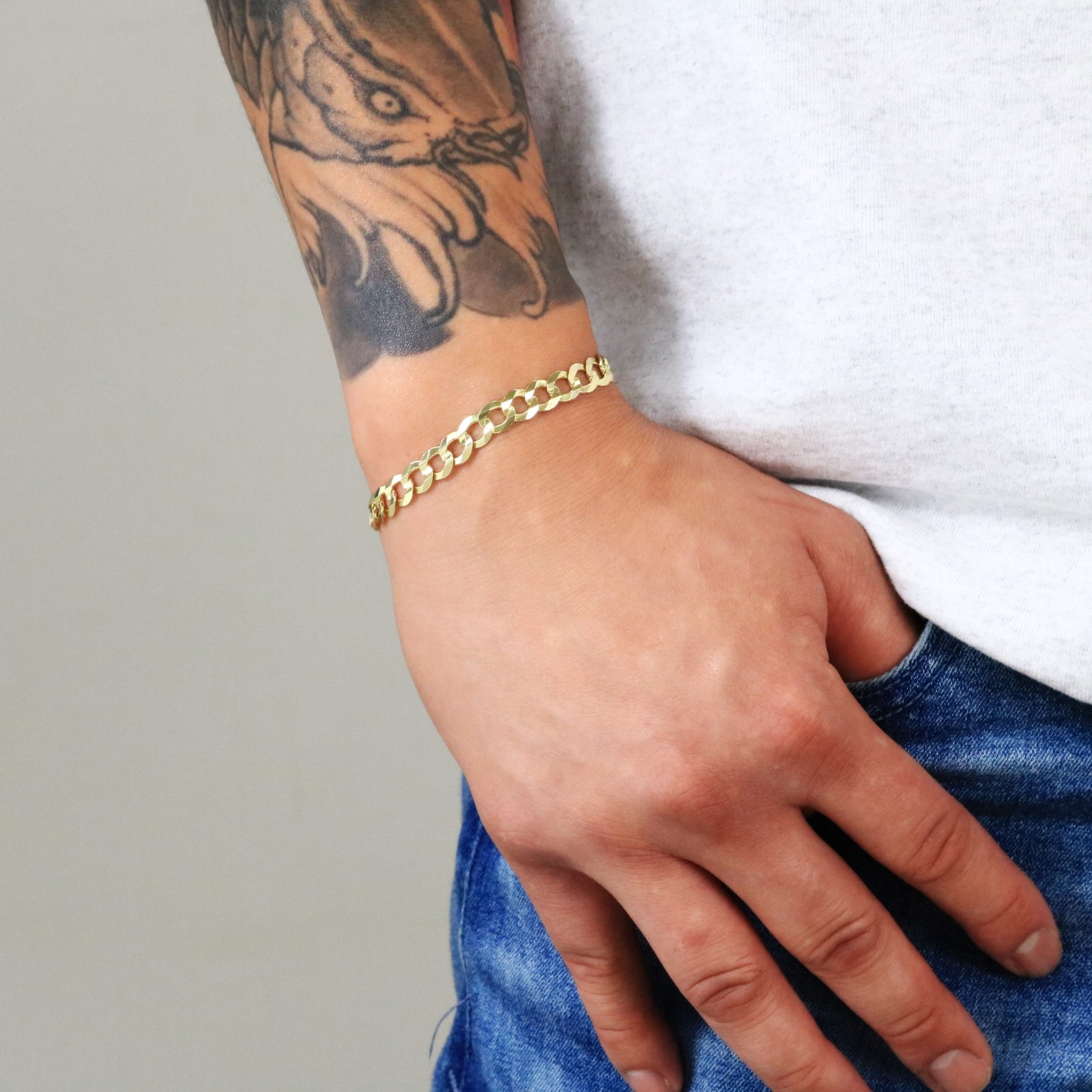 14K Yellow Gold Solid 7mm Concave Curb Cuban Chain Italian Link Mens Bracelet 8″