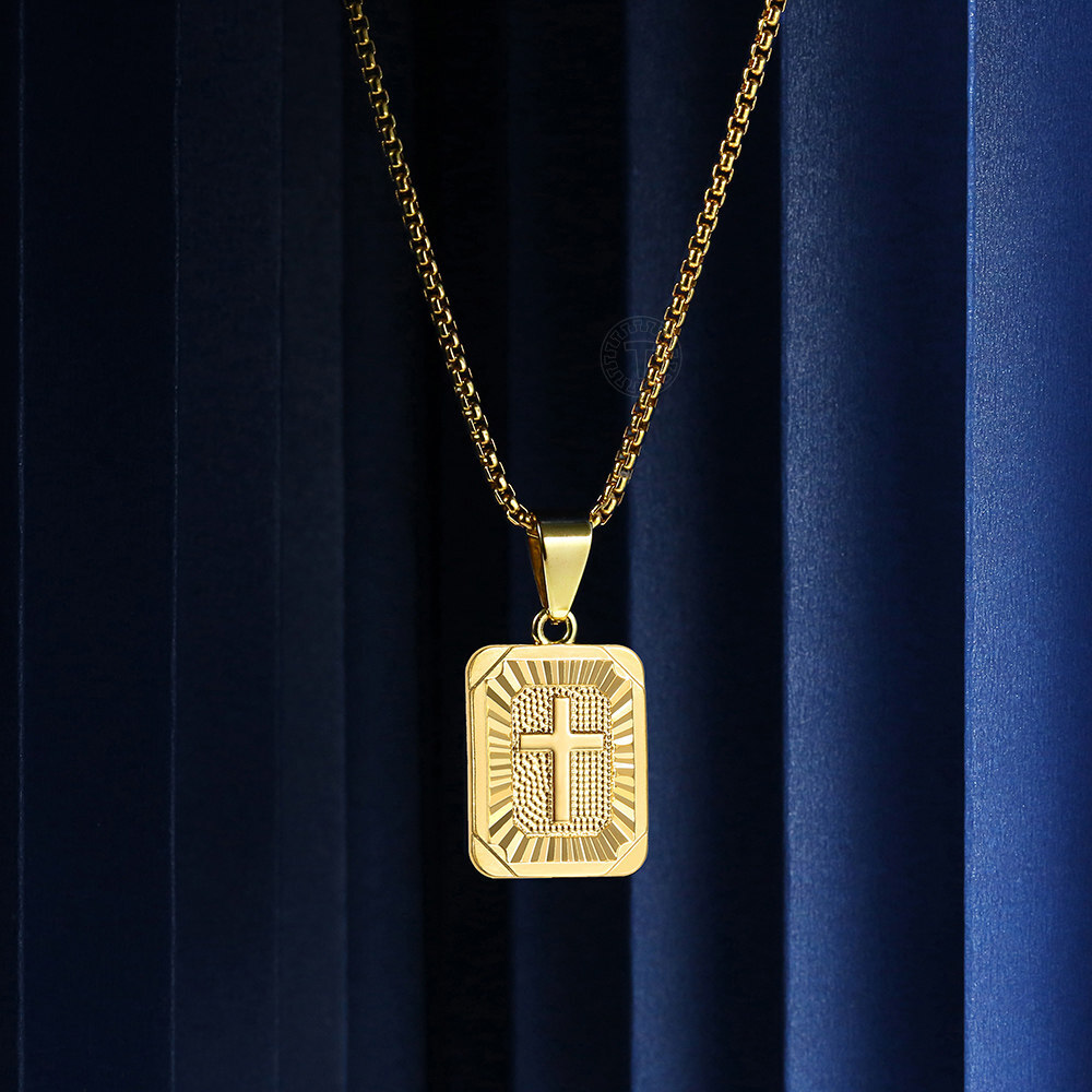 16-30 inch Gold Filled Square Christian Cross Pendant Necklace Charm Box Chain