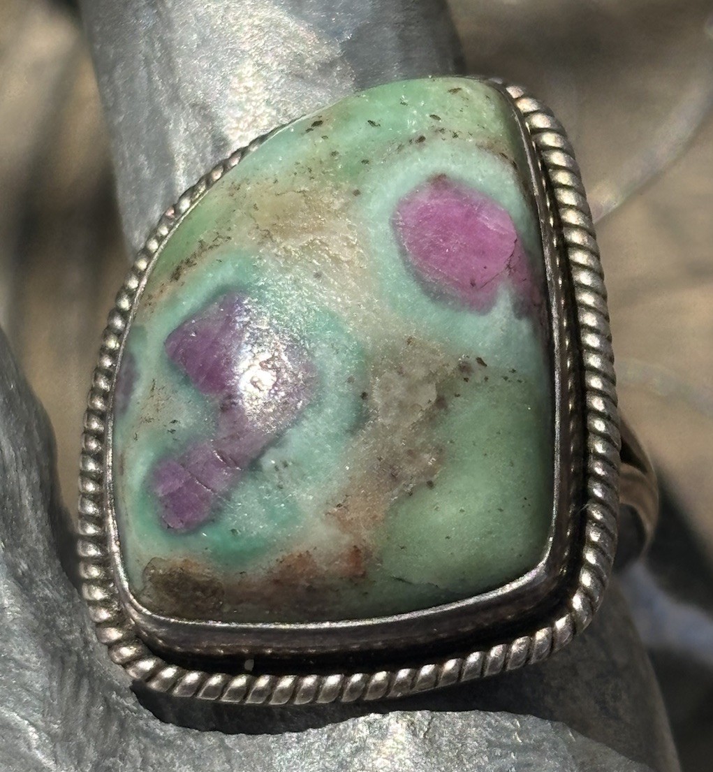 Handmade sterling silver Ruby in fuschite gemstone bezel set ring size 8.5