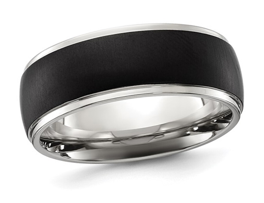 Mens Stainless Steel Black Plated 8mm Band Ring