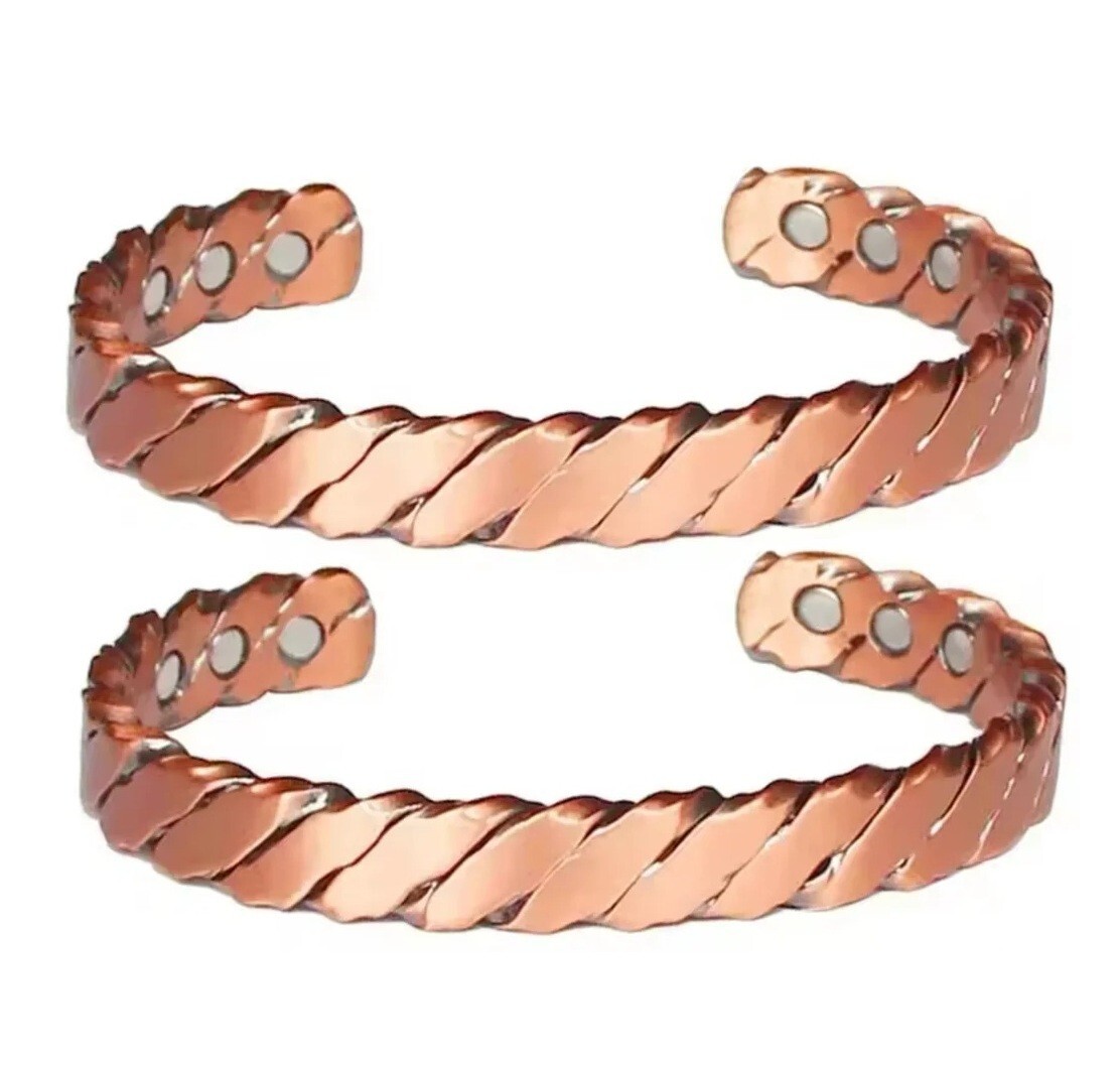 2 Pack Matte Pure Copper Magnetic Bracelet Arthritis Pain Therapy Twist Cuff