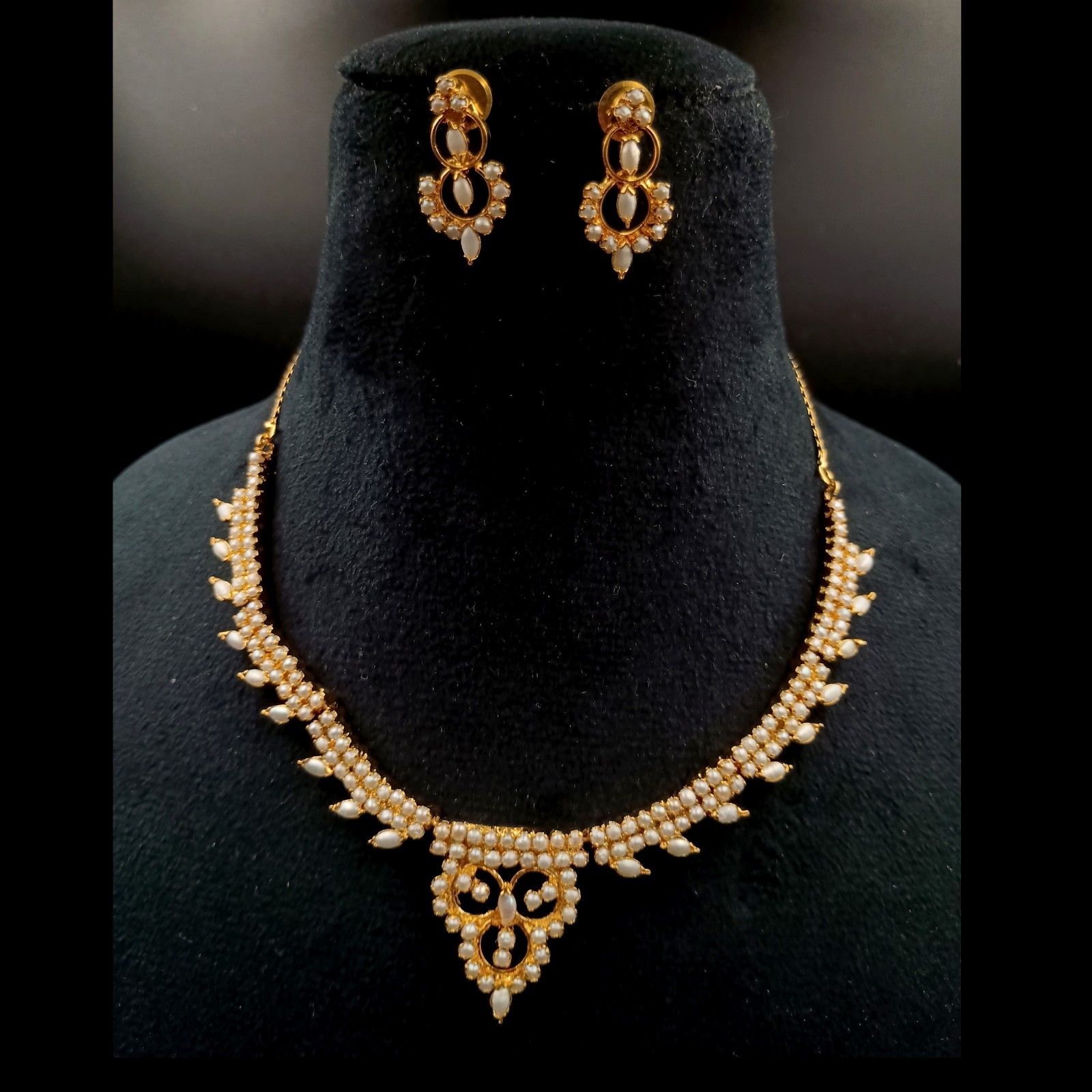 22K Gold Plated Pearl Necklace Set Traditional Indian Wedding Jewelry For women