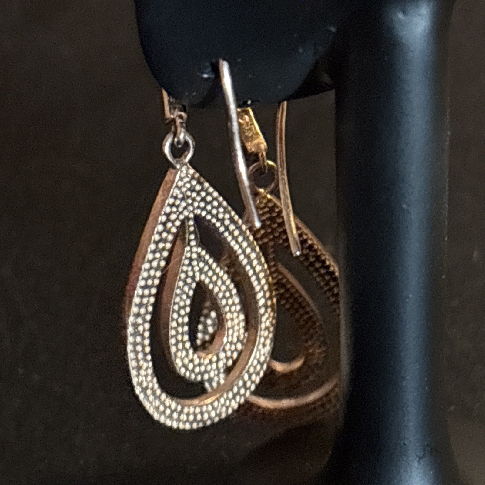 Beautiful Rose Gold Over Sterling Silver, With Brown & White Rhinestone Earrings