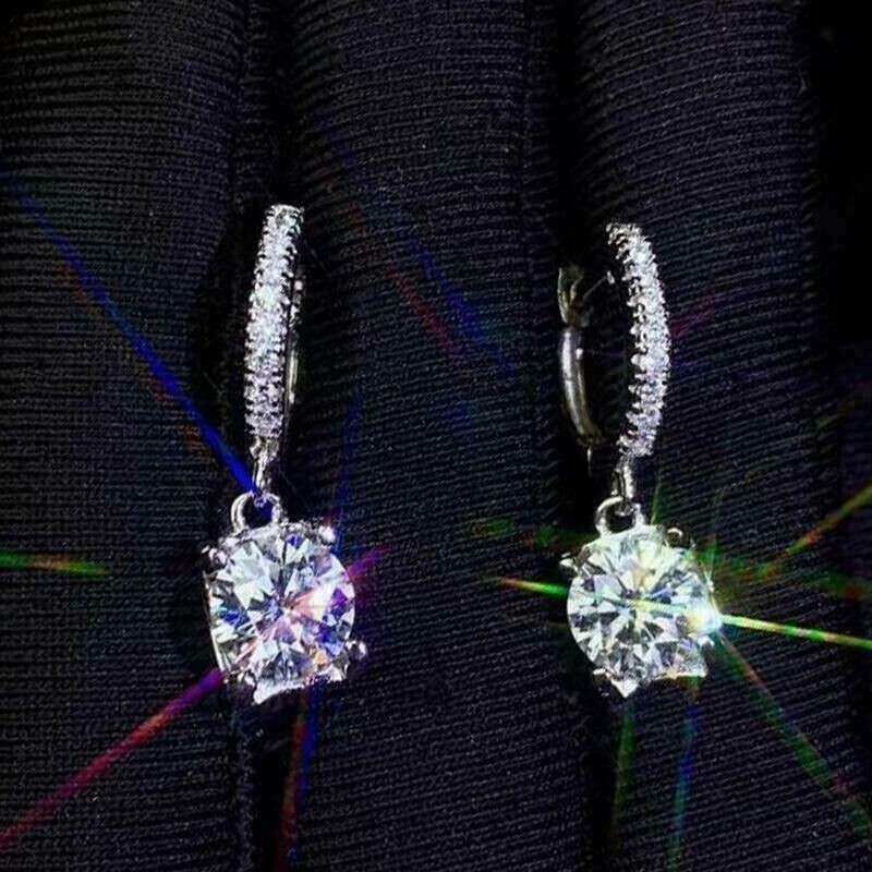 2.50Ct Round Cut Moissanite Pretty Drop/Dangle Earrings In 14K White Gold Plated