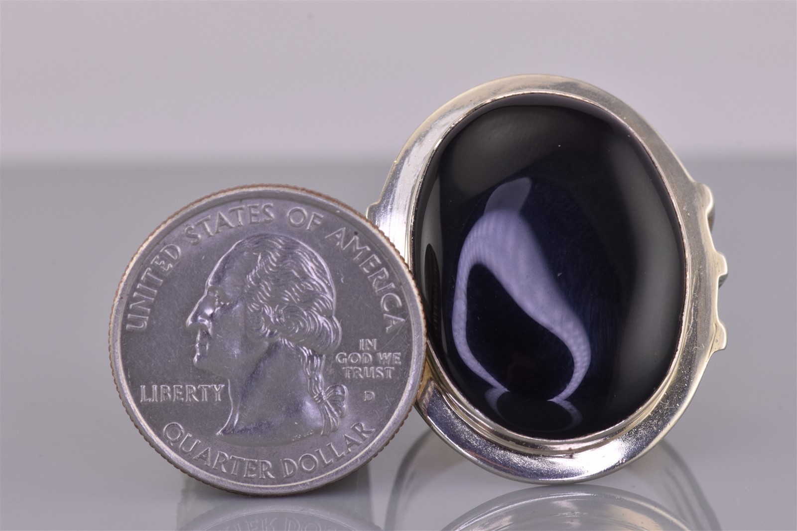 Sterling Silver 33mm Framed Onyx Statement Band Ring 13g 925 Sz: 13