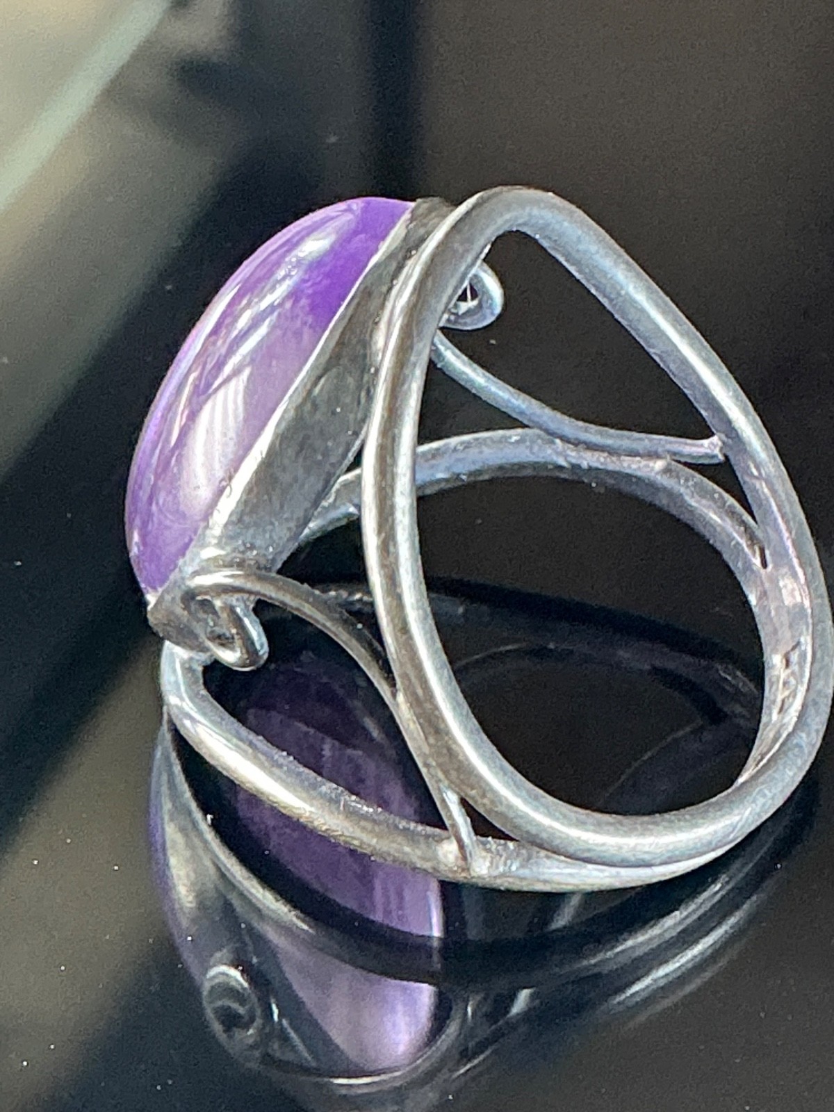 Old Vintage Unique Style Purple Amethyst Stone Silver Ring Size 10