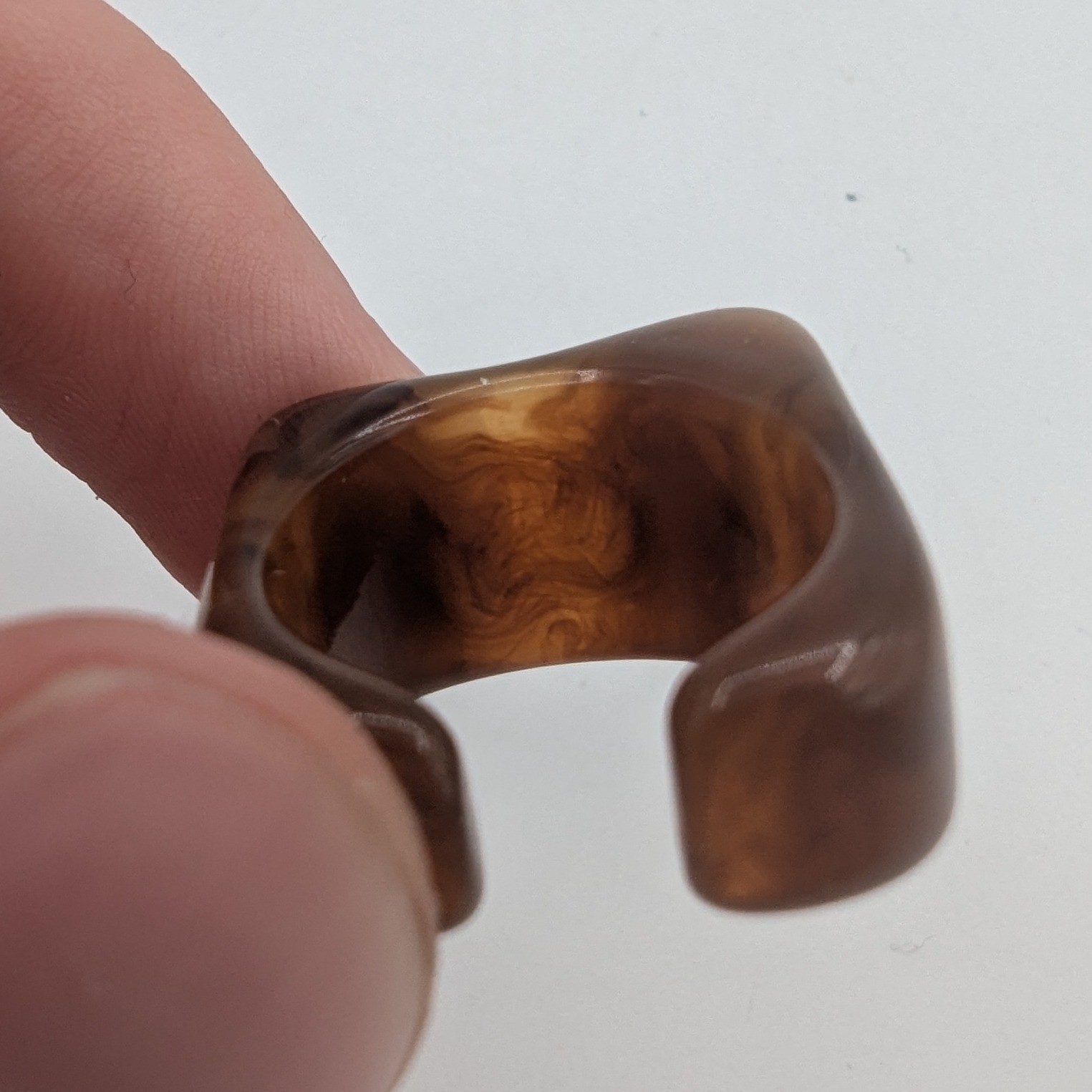 Brown Marbled Resin Square Statement Ring Chunky Open Back Size 7 Geometric