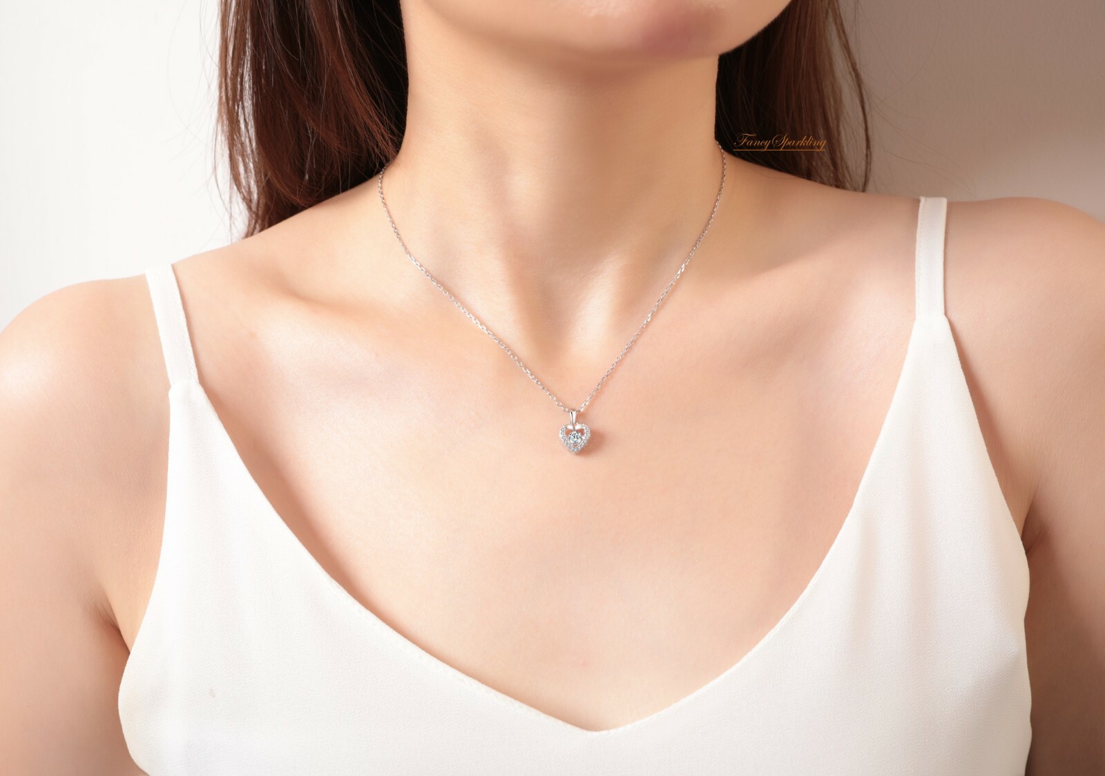 1Ct Womens Heart Pendant Necklace Simulated Diamond 14K Gold Plated Solid Silver