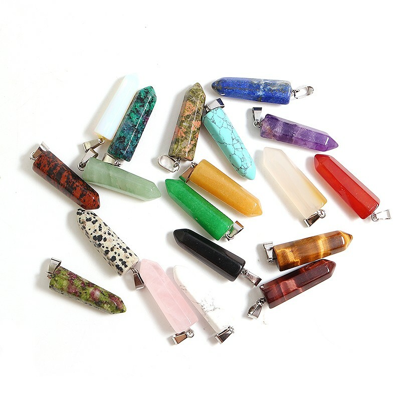 Wholesale 24pcs/lot Assorted Natural Stone Pendants Point Charms pillar pendant