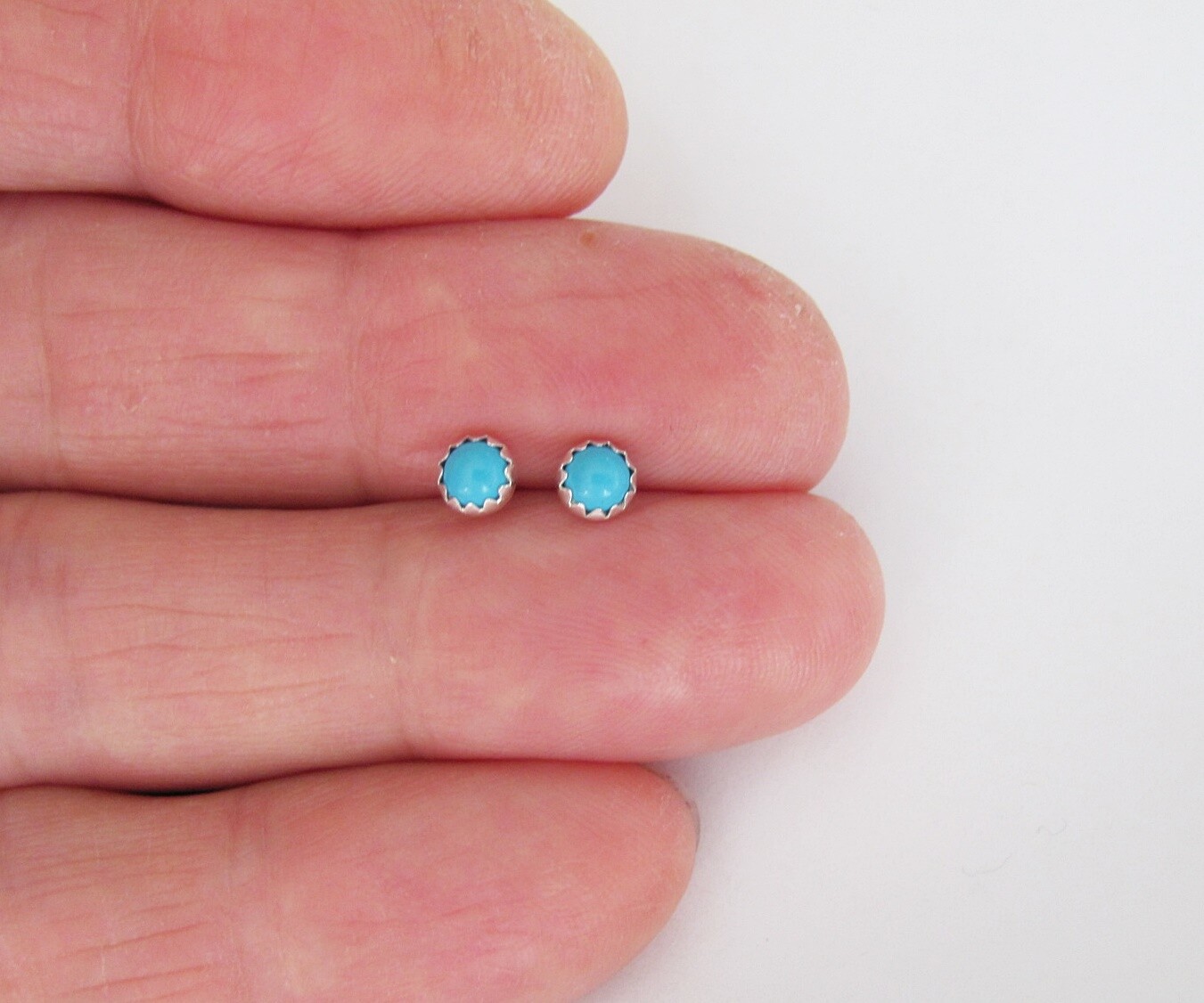 Sterling Silver 4mm Western genuineTurquoise with Hypoalerg. post stud earrings