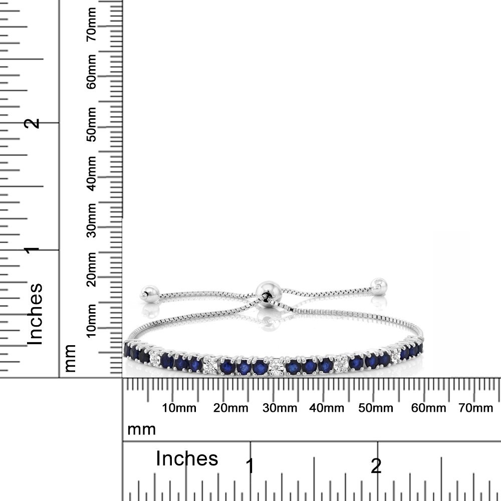 Gem Stone King 925 Sterling Silver Blue Sapphire and White Diamond Tennis