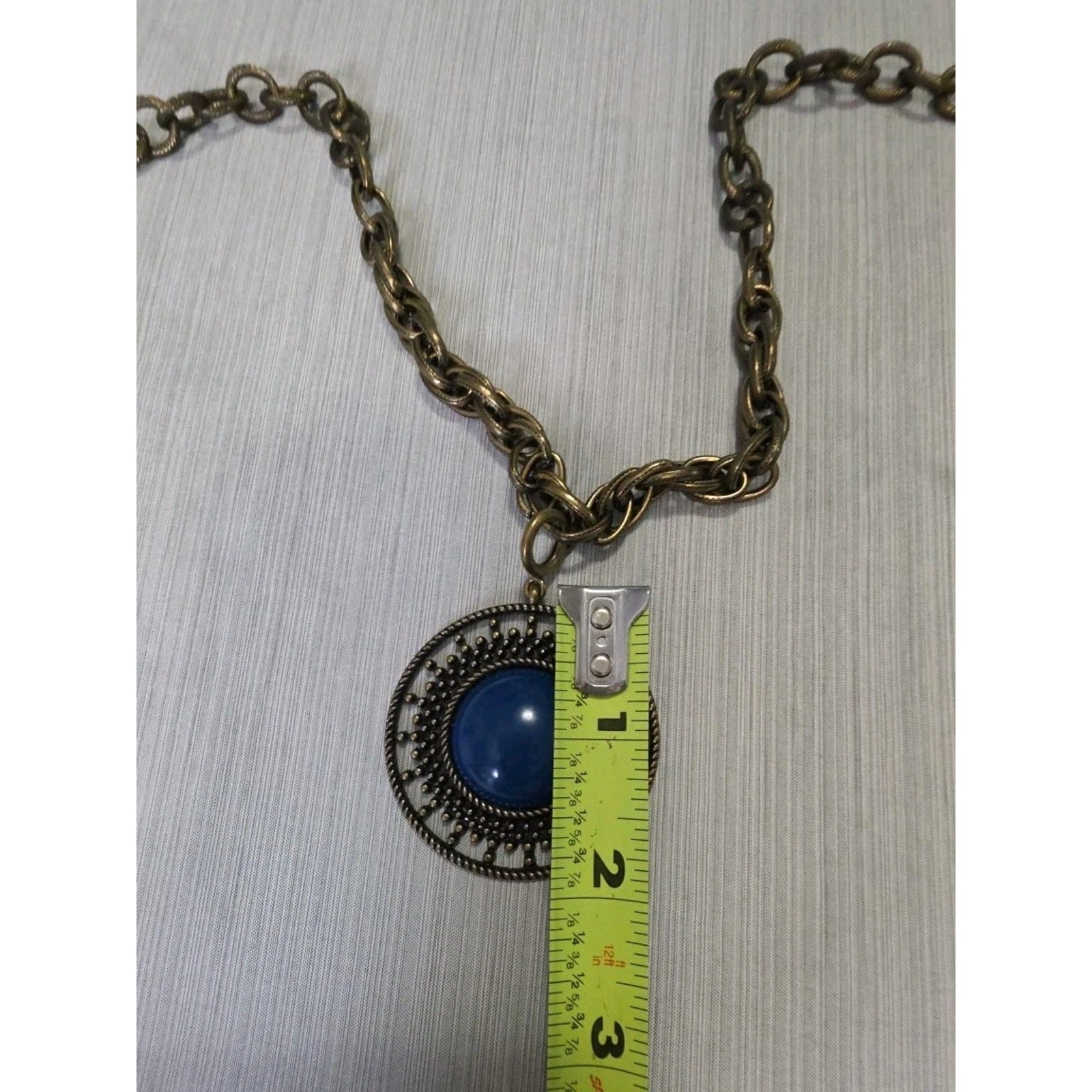 Vintage Premier Designs Chain Necklace Removable Blue Lucite Cabochon Pendant