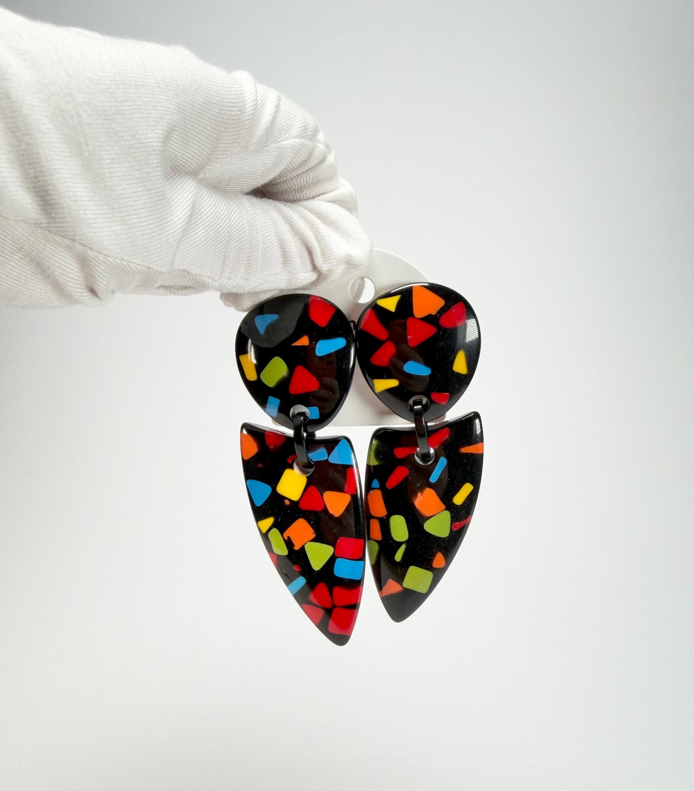 Marion Godart Confetti Art-Deco Mix Dome & Pendant Resin Clip On Earrings