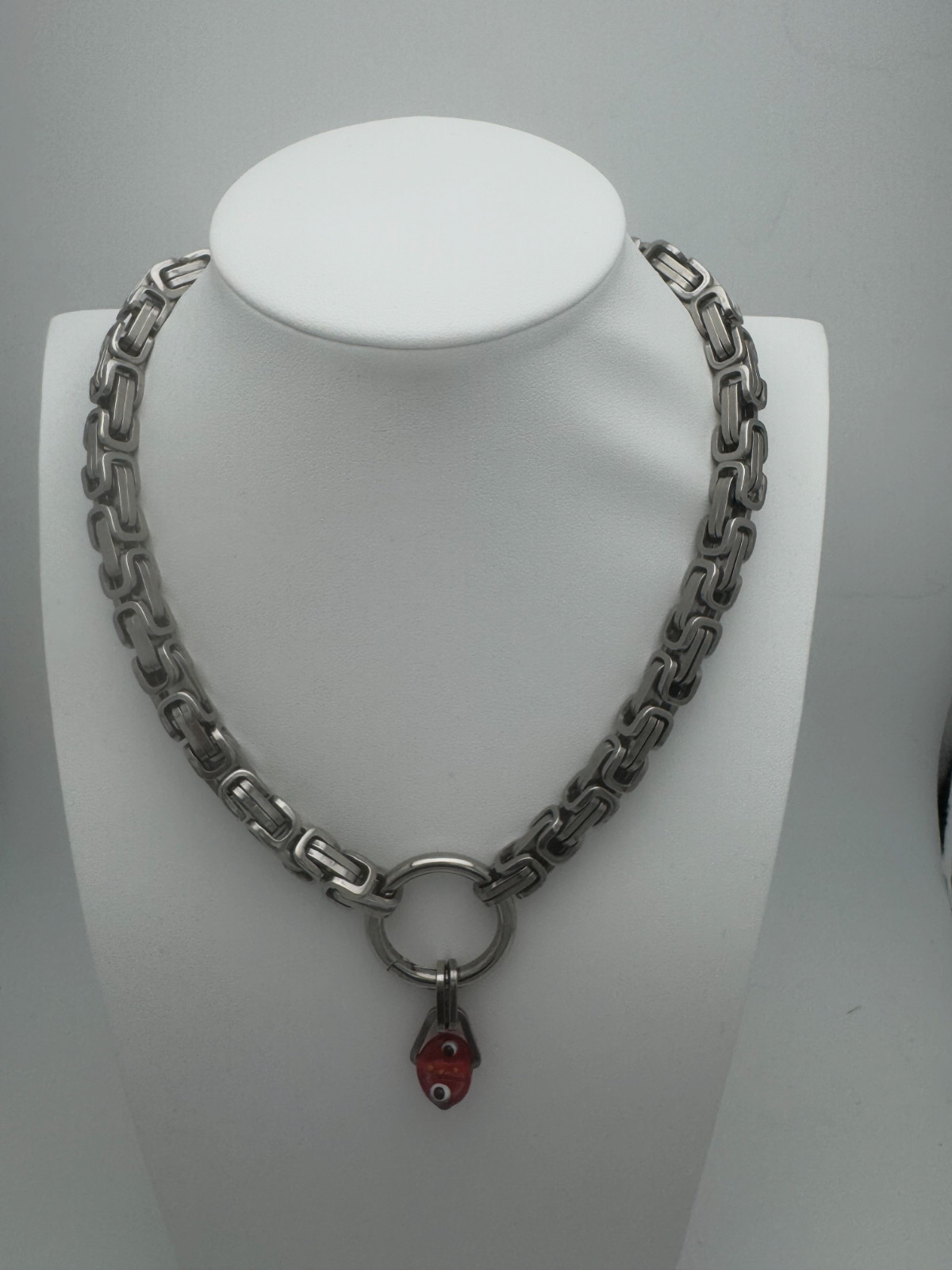 Perfume Studio Classic Necklace Red Glass Bead Silver Steel 18 in
