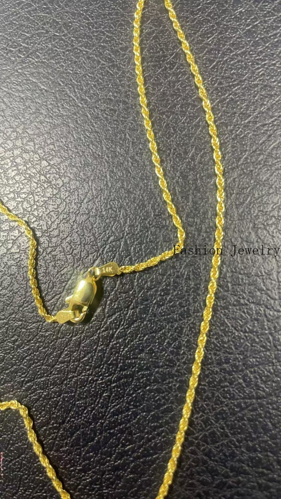14K Real Solid Yellow Gold 1.5mm-3mm Rope Chain Necklace with Lobster Claw Clasp