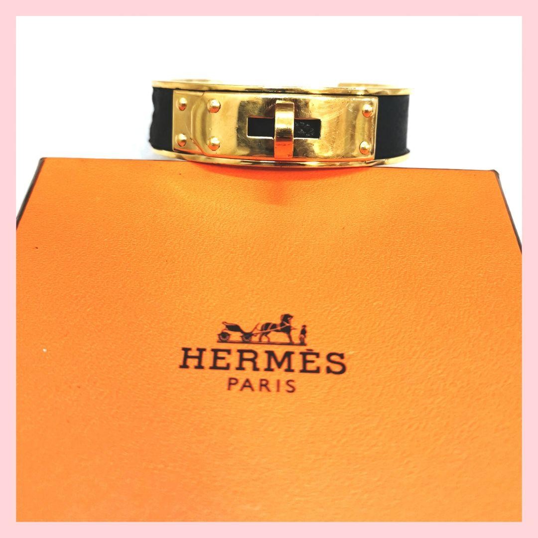 Hermes Kelly Bangle Leather Black Gold 2.4in Pre owned Bracelet