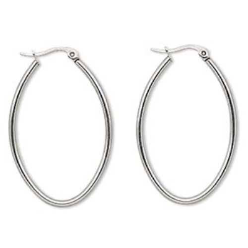 316L Surgical Stainless Steel Silver Hypo Allergenic 44x28m Oval Hoop Earrings
