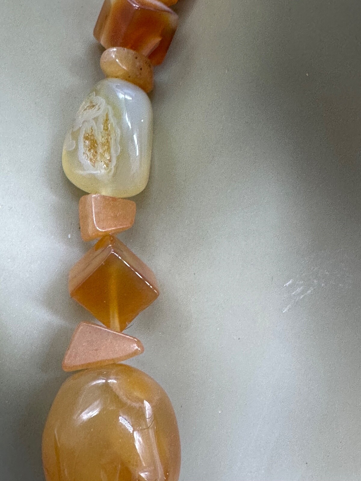 ESTATE POLISHED CARNELIAN STONE BEAD NUGGET STRAND STRING NECKLACE 16″