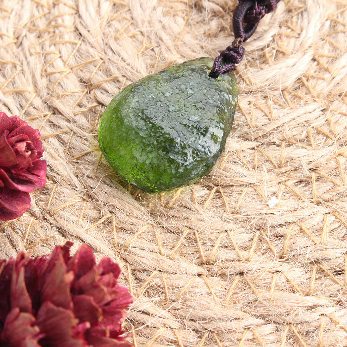 Man-Made Green Moldavite Aerolites Crystal Stone Pendant Energy Chakra Necklace