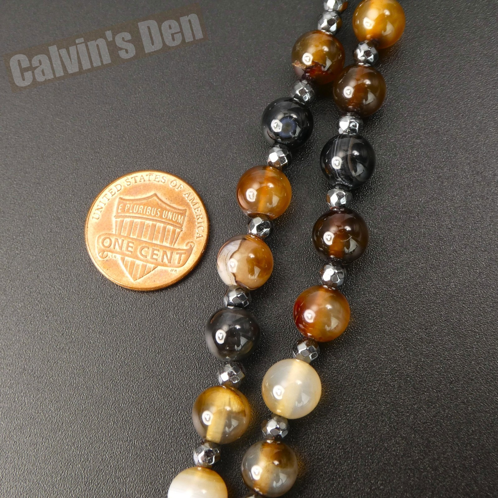 Brown Agate Black Onyx Bead Black Hematite Cross Rosary Necklace Man Women Gift