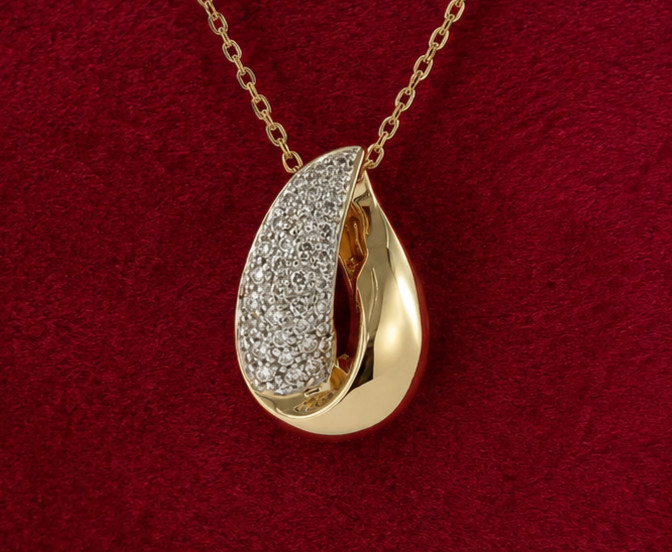 2.50Ct Pavé Simulated Diamond Teardrop Pendant Necklace 14K Yellow Gold Plated