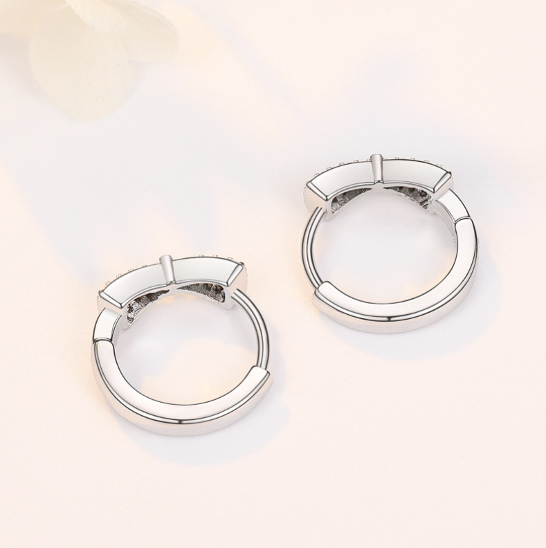 Women 925 Silver Rose Gold Plated Bow Decor CZ Huggie Hoop Earrings 15mm F31