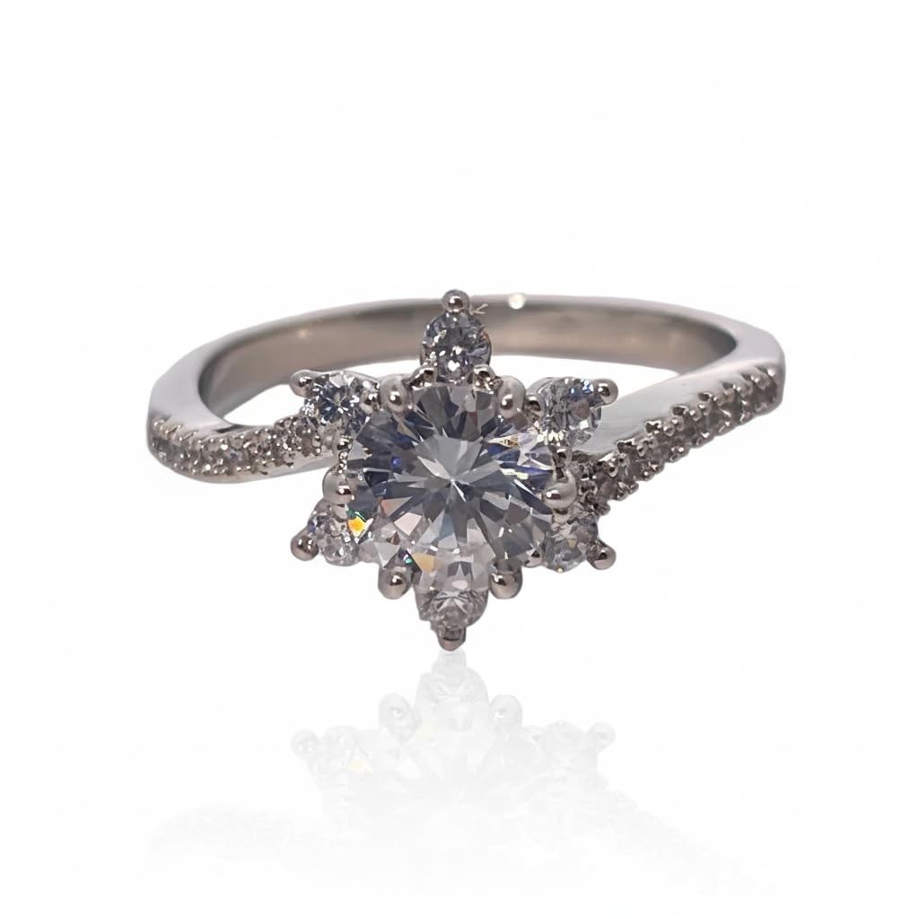 Warm Fortune Round & Accent Engagement Ring for Women – 18K Gold Plated Cubic Zi