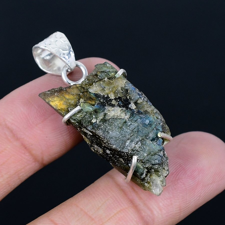 Labradorite Rough 925 Silver Plated Handmade Pendant of 1.78″