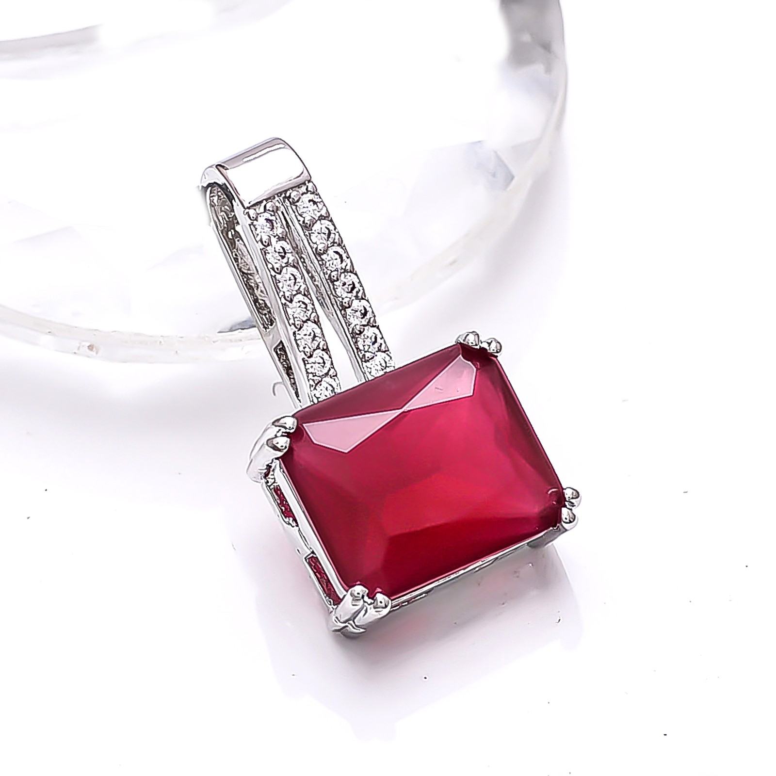 Ruby – Simulated & Cubic Zirconia Gemstone 925 Silver Pendant 0.80″ P79518