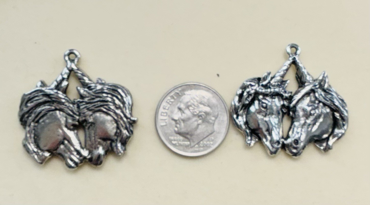 Lot Of 10 Two Unicorns Pewter Charms Custom Made, Lead Free Nickel Free, USA