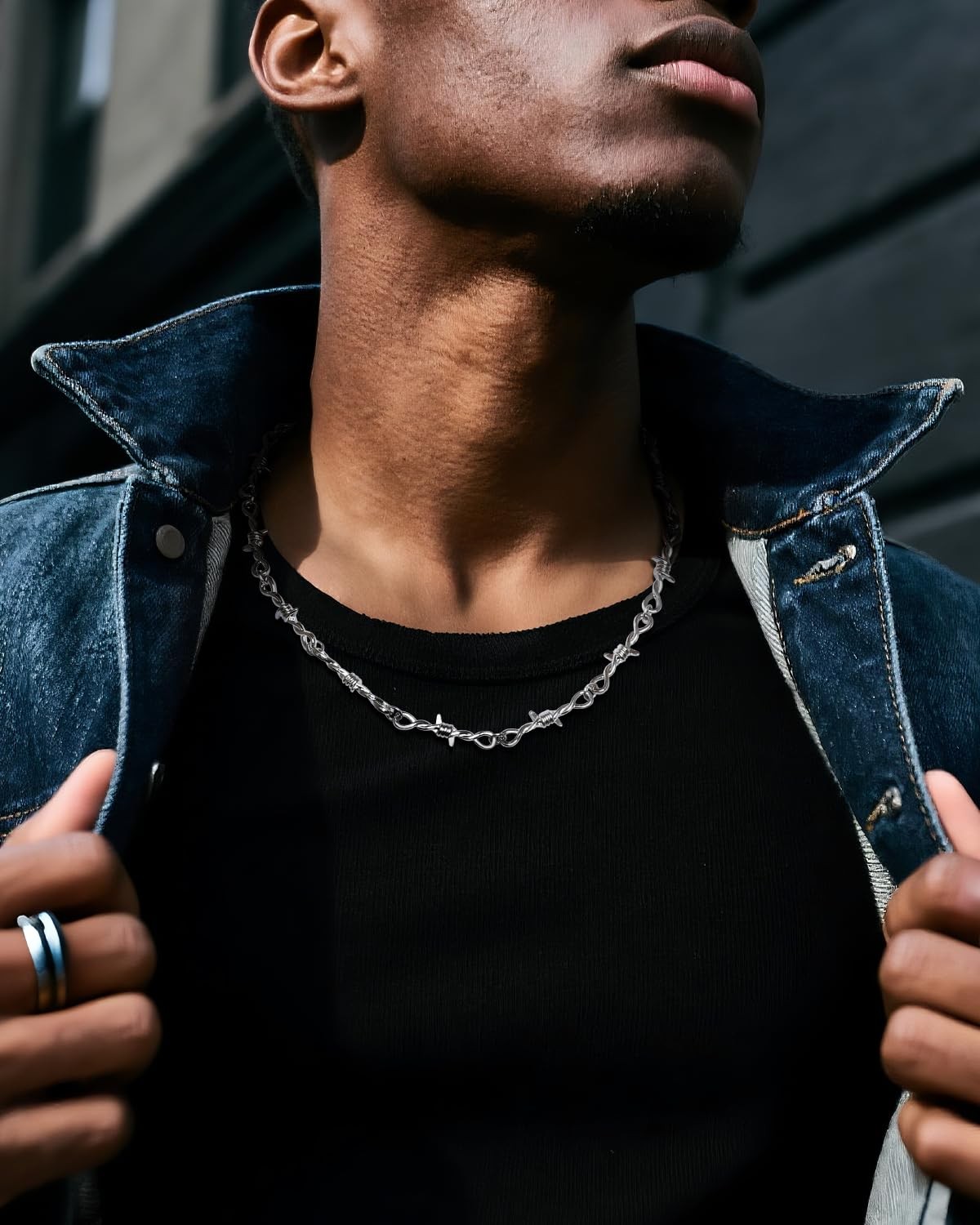 Alloy Steel Barbed Wire Thorns Stab Collar Necklace Silver