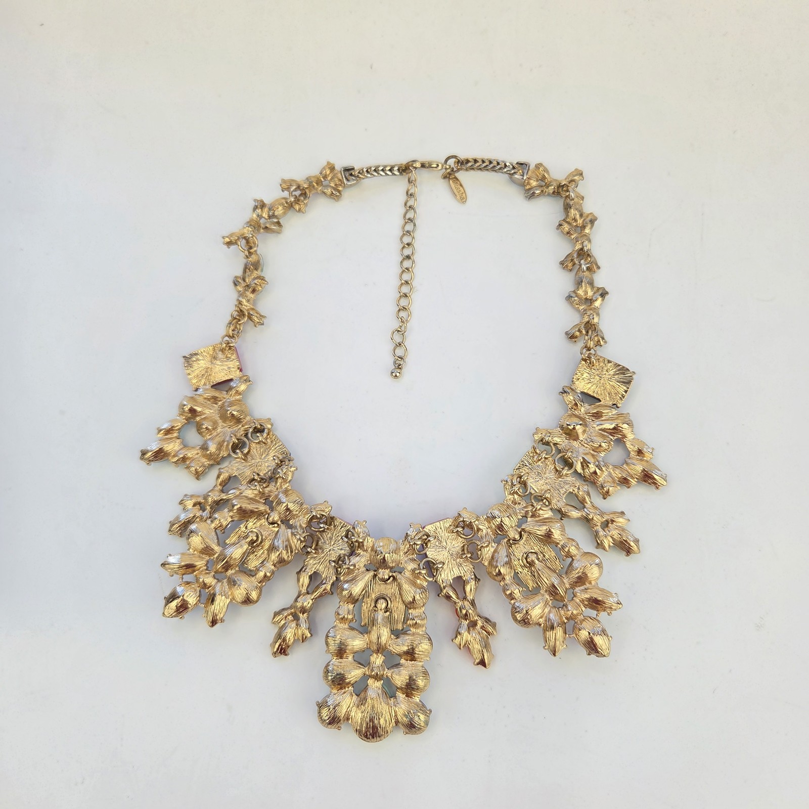 Natasha Statement Necklace 17″ Multi Colored Acrylic And Glass Stones Gold Tone