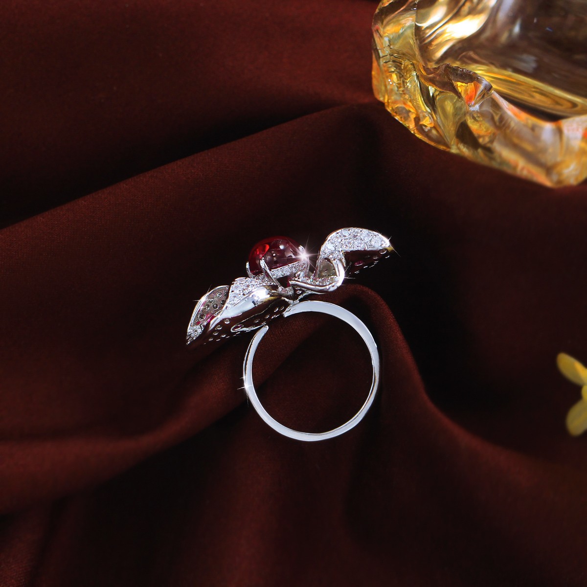 Pretty Big Flower Adjustable Ring Silver Plated Cubic Zirconia Women Bridal Gift