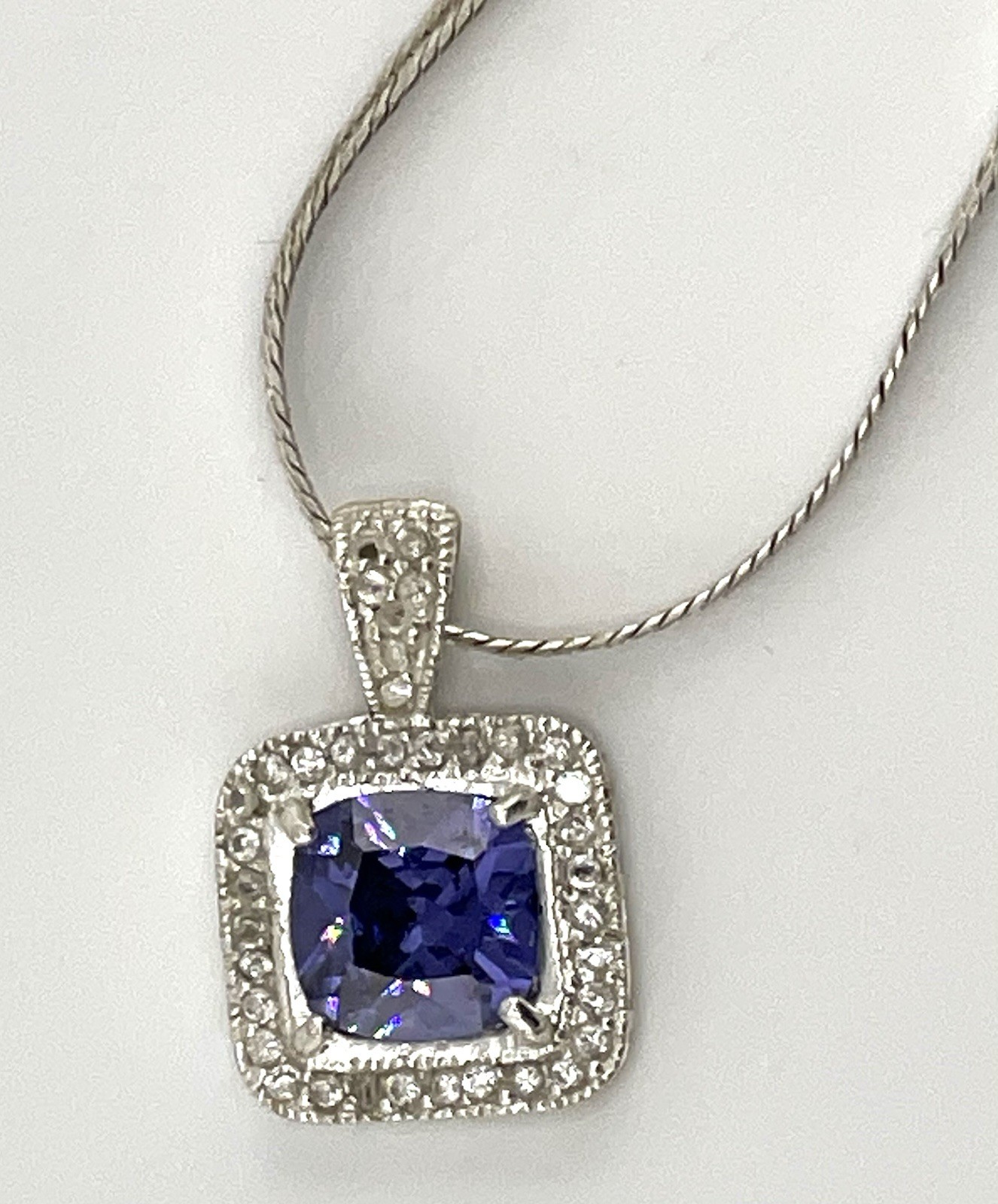Asscher Cut Simulated Blue Tanzanite 925 Silver Pendant In 14k White Gold Plated
