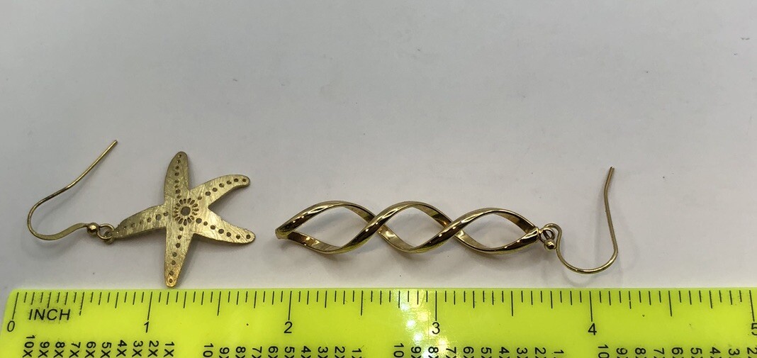 Set Of 8 Gold Tone Earrings Starfish Twist Hoops Dangles Love Stars Pierced