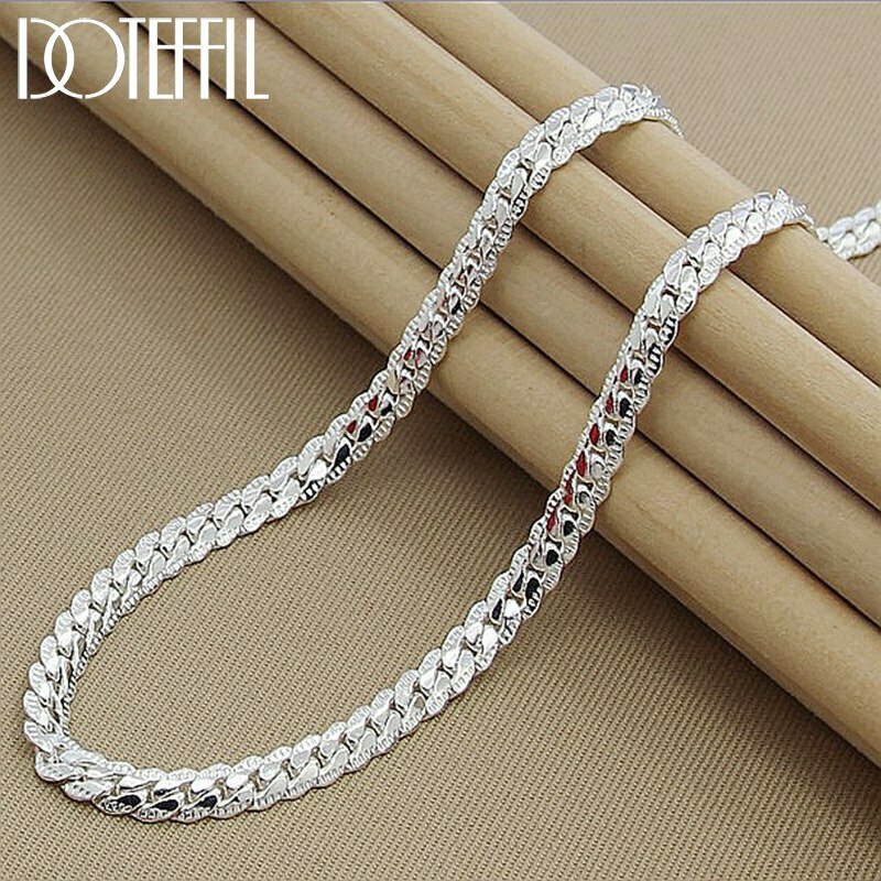 Collar De Plata Ley 925 De 6mm Con Laterales Completos Para Mujer Hombre Cadena