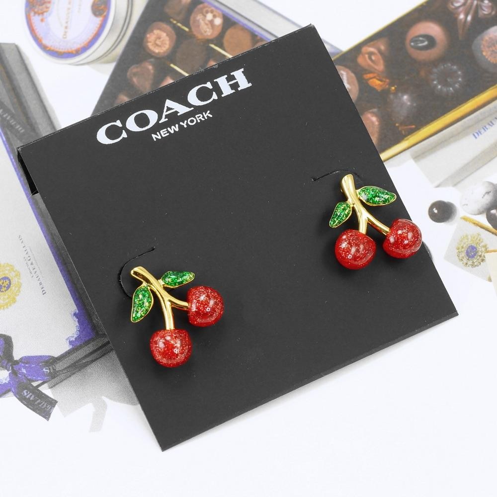 NWT Coach Red Glitter Cherry Stud Earrings Gold Plated