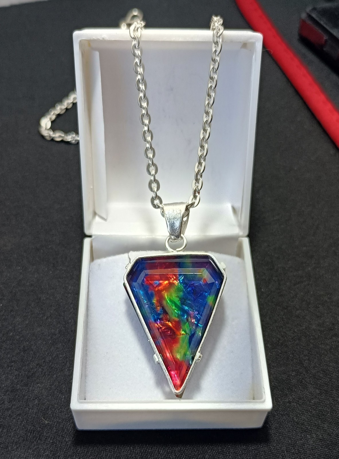 Ammolite Doublet 59.15 Ct Natural Gemstone Solid Silver Fancy Rainbow Pendant