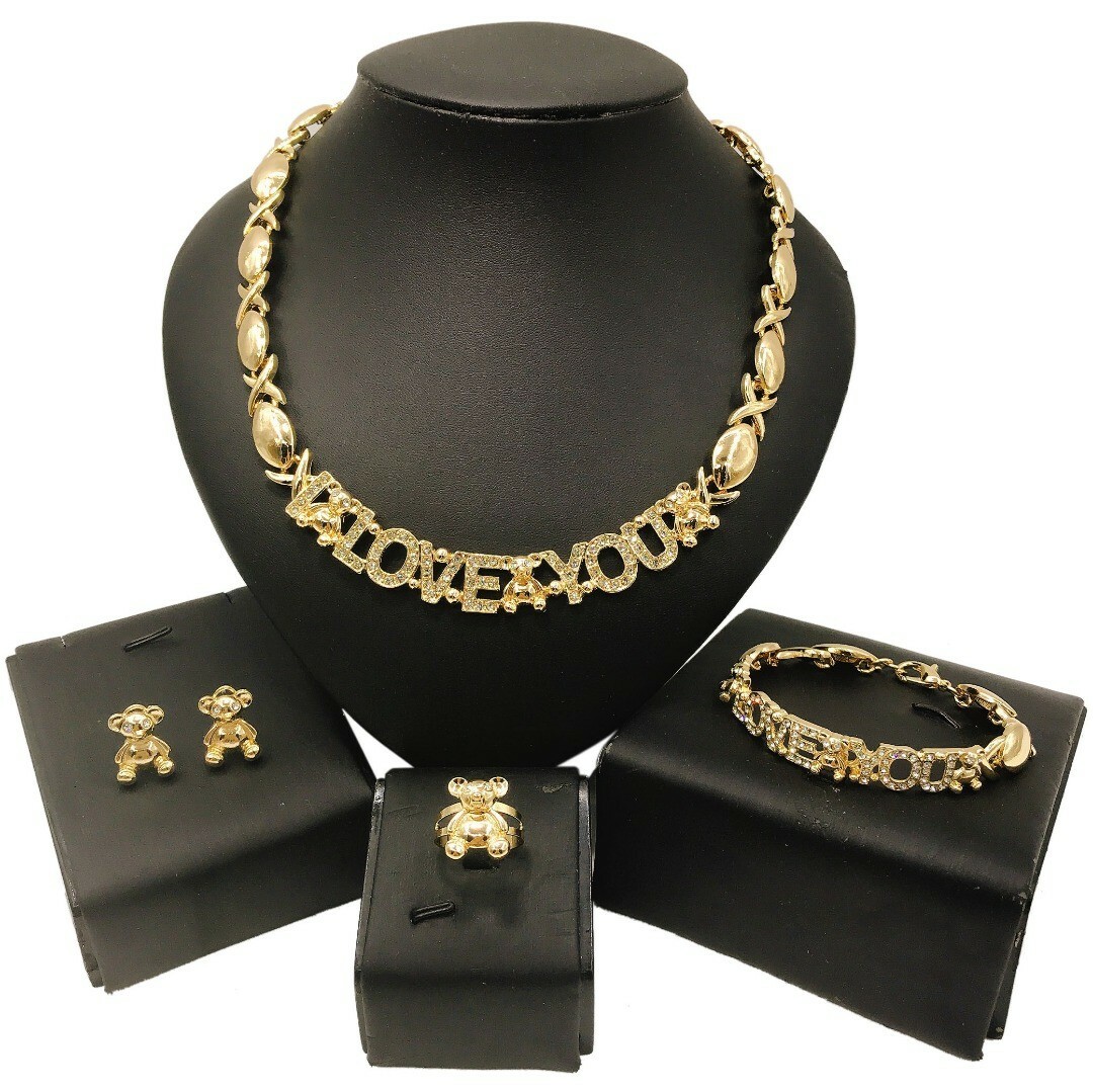 HUGS & KISSES xo Set necklace bracelet earrings ring 18k Layered real gold fille