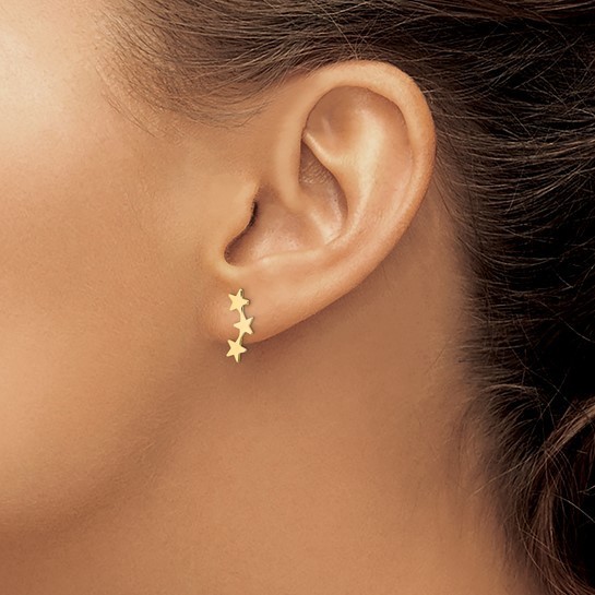 14K Yellow Gold 3 Star Climber Stud Earrings