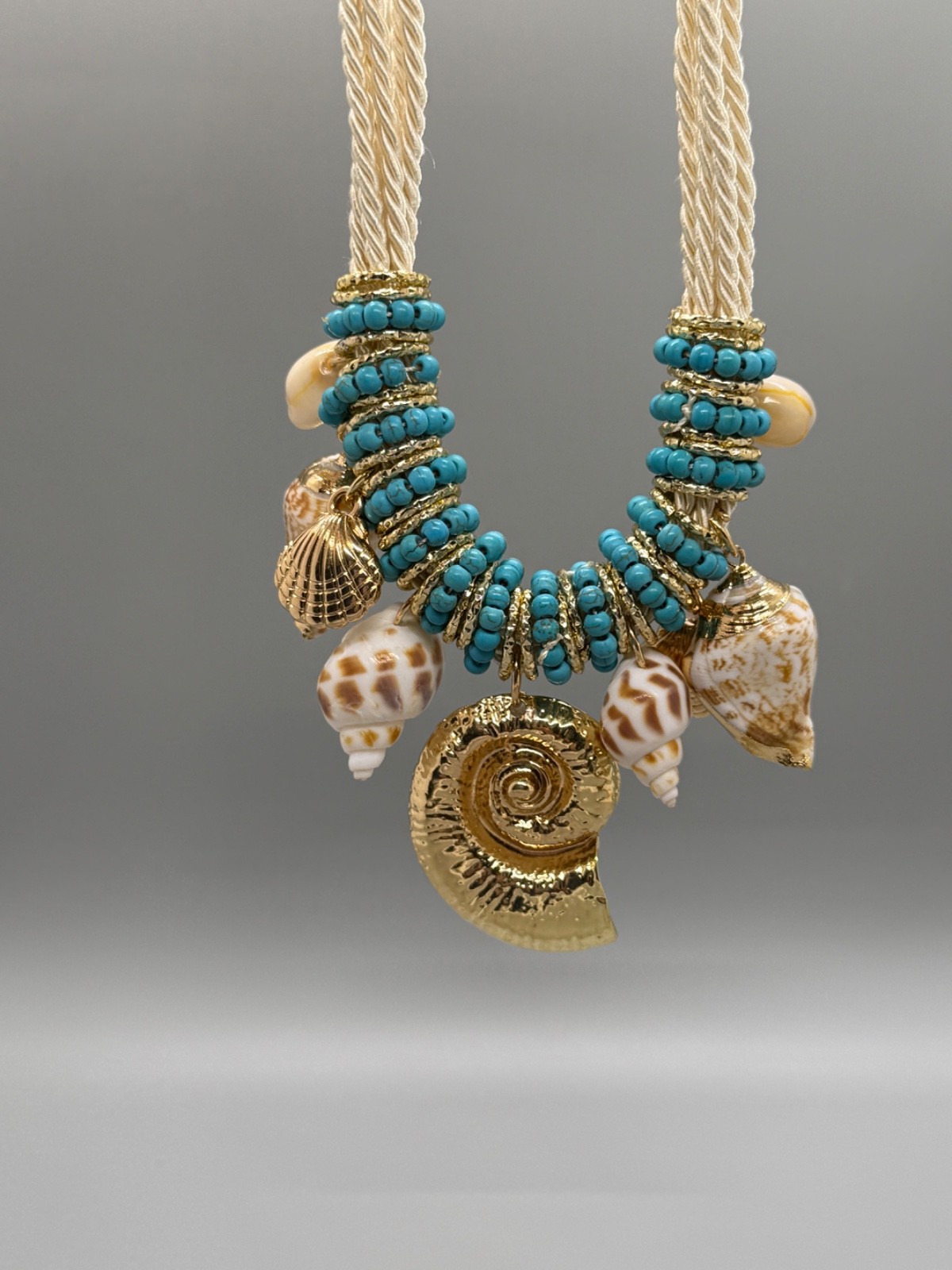 GARDENIA JEWELRY Seashell & Charm Necklace Turquoise Color Beads NWT