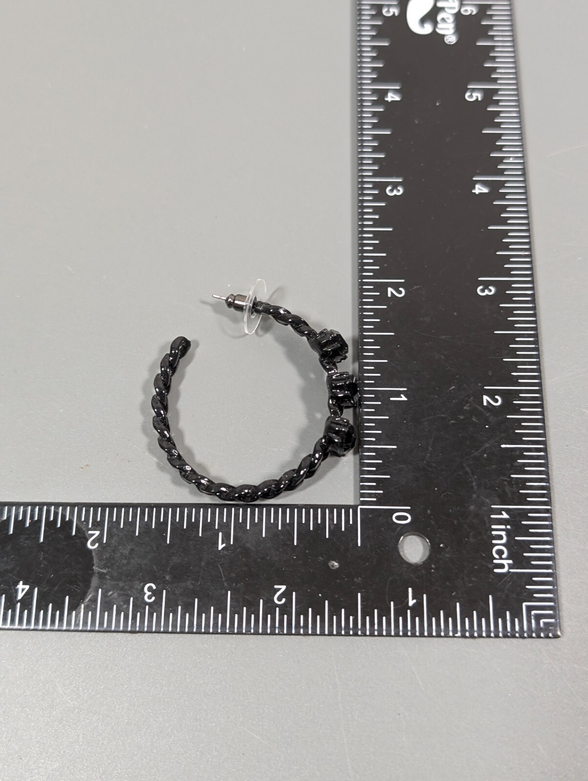 Black Enamel Rhinestone Chain Hoop Pierced Earrings Goth Whimsigoth