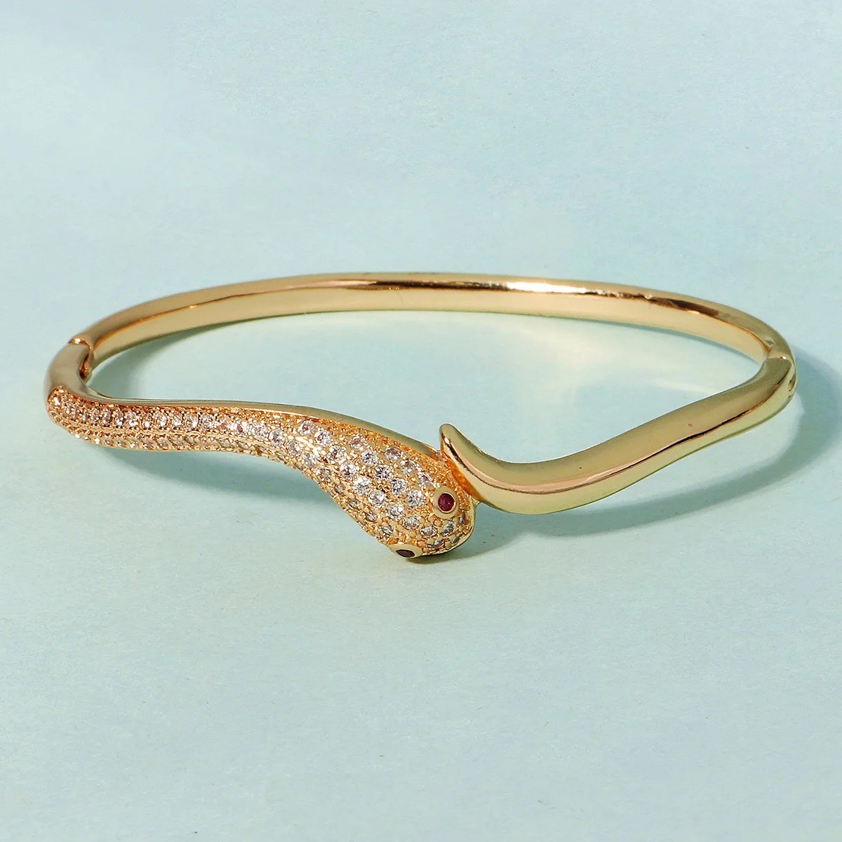 14k Yellow Gold plated Open Nail Bolt Trendy Bracelet AAA quality cubic zirconia