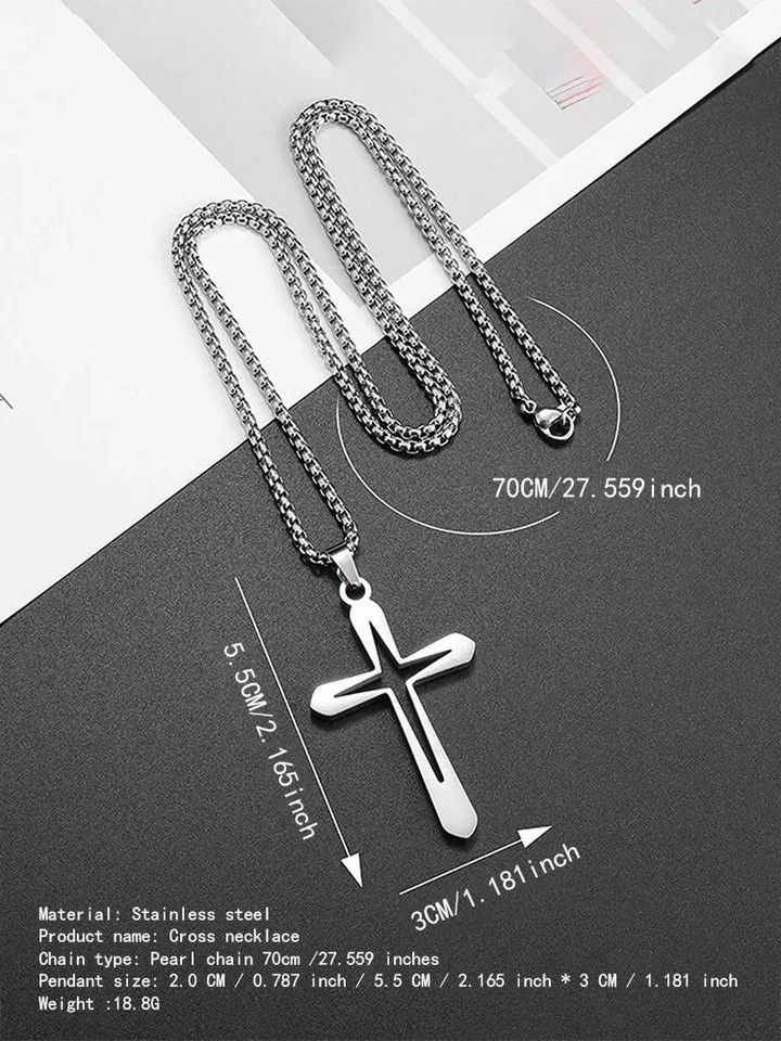 Stainless Steel Hollow Cross Pendant Necklace Men Christian Religious Jewelry