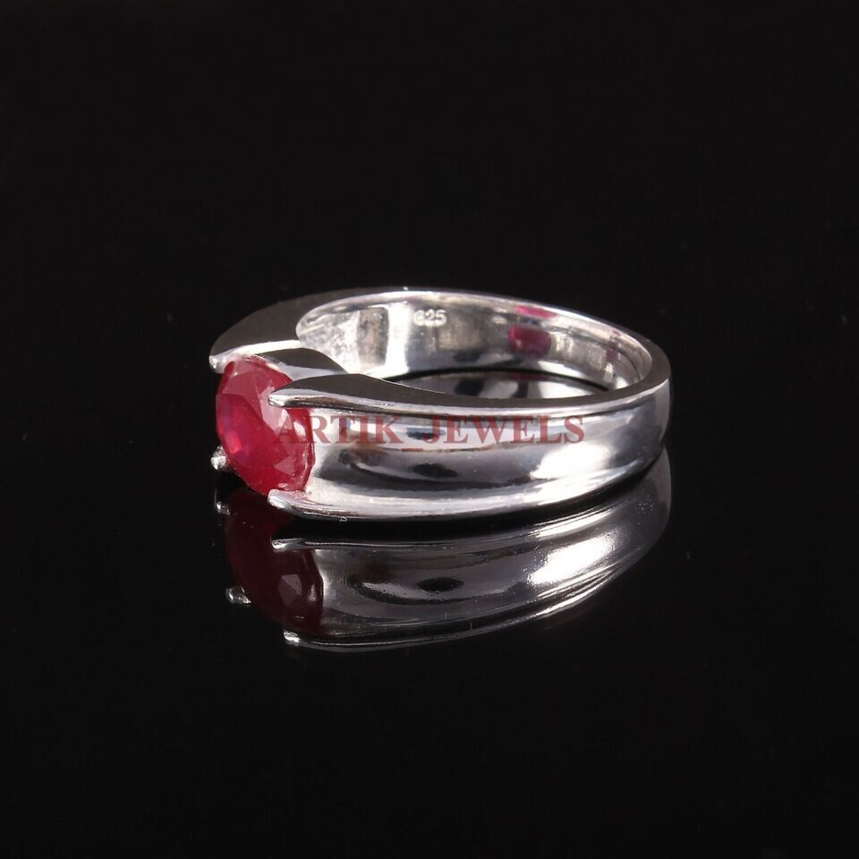 Heated Ruby Gemstone with 925 Sterling Silver Ring for Men’s #3558