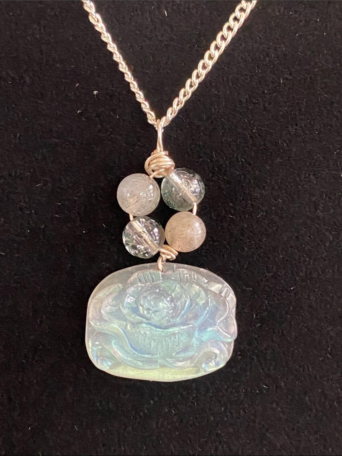 Labradorite Floral Silvertone Necklace