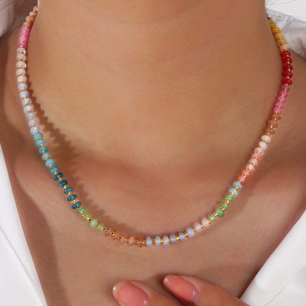 Assorted Rainbow Crystal Beaded Healing Bohemian Choker Necklace for Women Gift