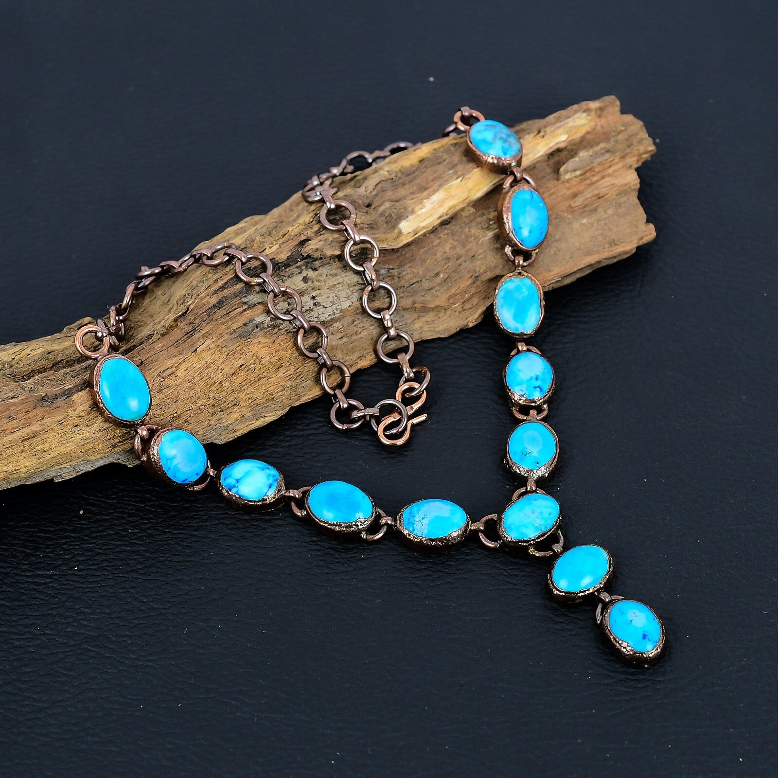 Turquoise Gemstone Copper Electroformed Jewelry Handmade Necklace For Love