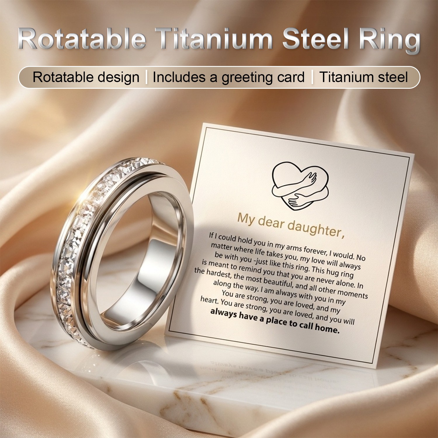 Silver Copper Zircon Fidget Relieving Anxiety Rotatable Ring Gift Size 5 to 12