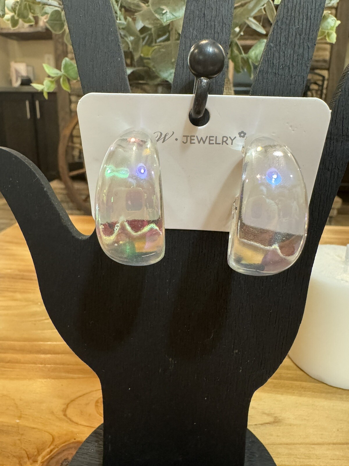 Beautiful Trendy Iridescent Clear C-Shaped Large Acrylic Hoop Earrings BNWTs